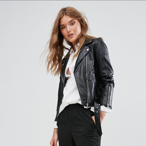pull and bear black leather jacket